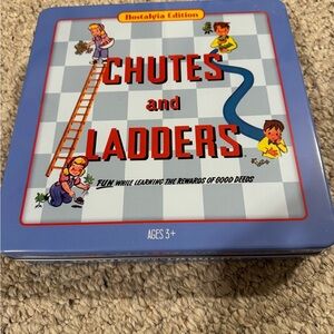 BRAND NEW NEVER USED Nostalgia Chutes and Ladders Game Tin